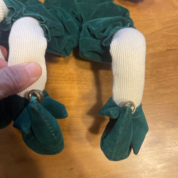 2 Christmas Santa Elves Vtg Ornament Shelf Sitter Bendable Fabric Dolls - Picture 2 of 7